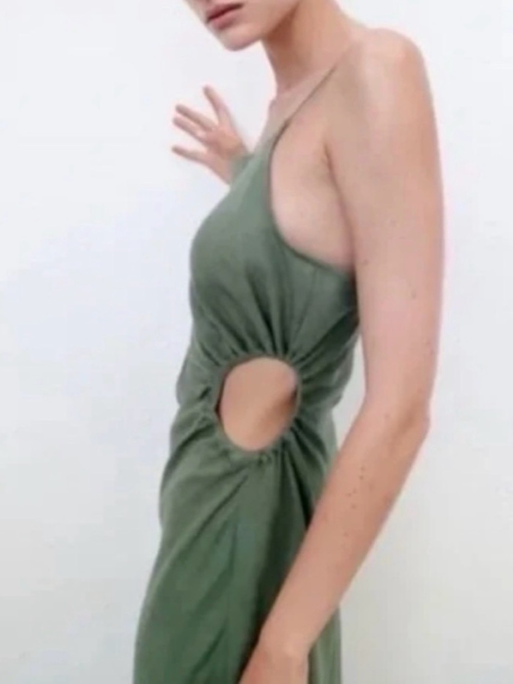 Olive Cutout Halter Maxi Dress